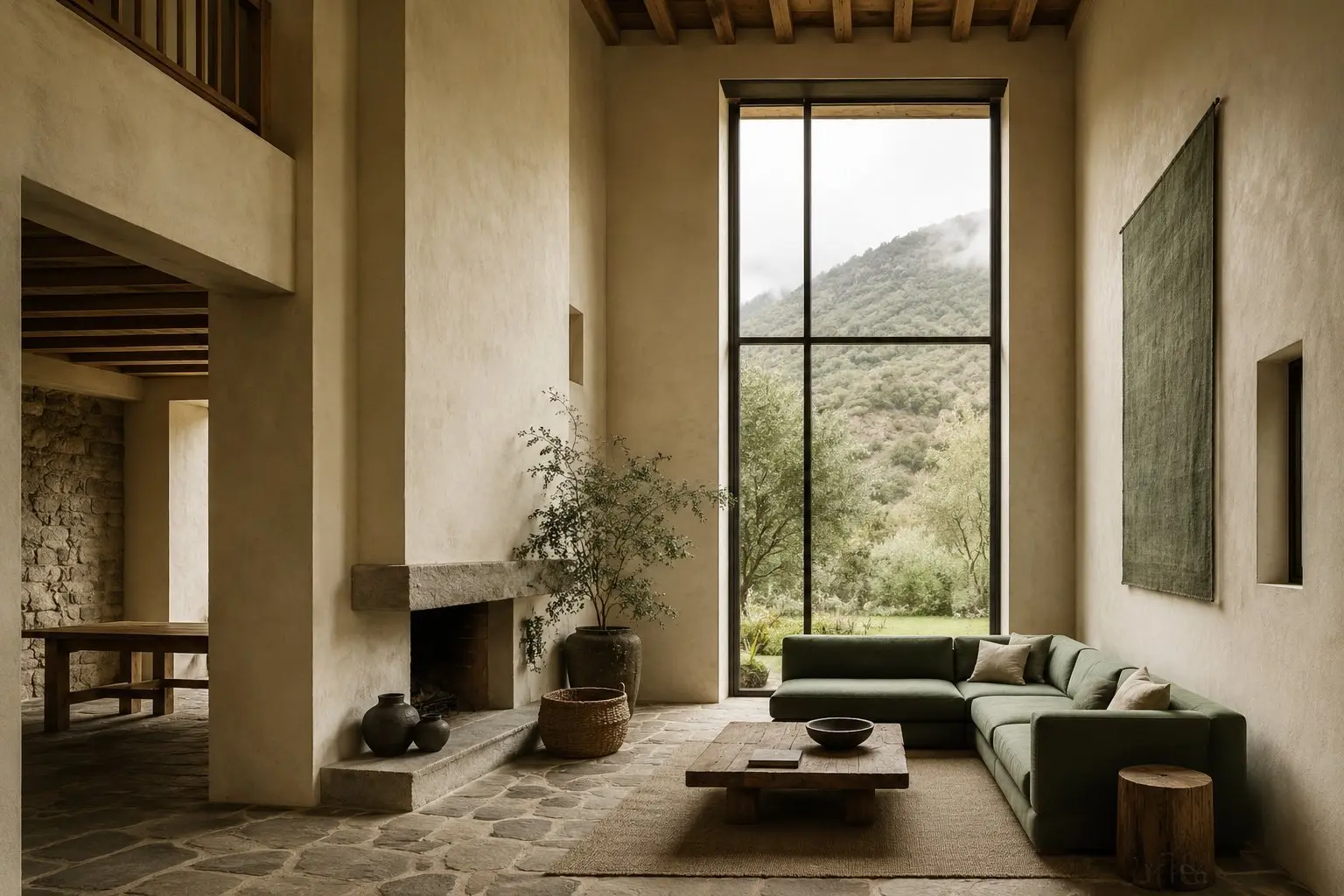 Interior de doble altura abierto al paisaje