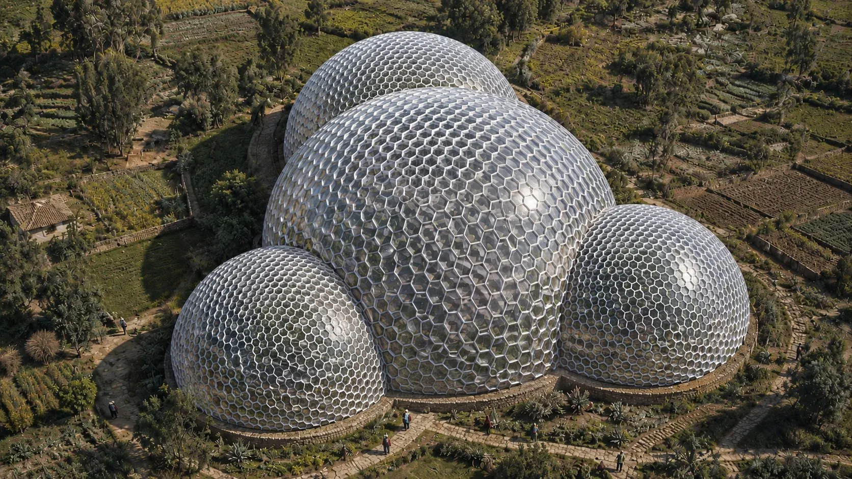 Centro de exposición agrícola bajo cúpulas geodésicas